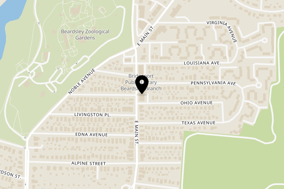 Map showing the location of PF Latino Restaurant on 2478 E Main St in Bridgeport